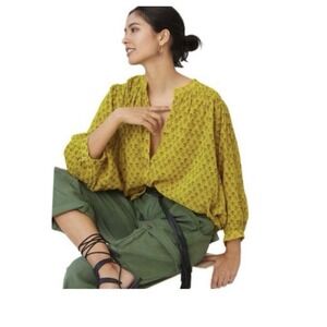 Anthropologie Pilcro The Sidney Yellow Floral Batwing Blouse Size Large Spring